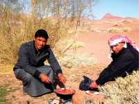 Local Bedouin guides preparing lunch in the Wadi Rum |  Sue Badyari